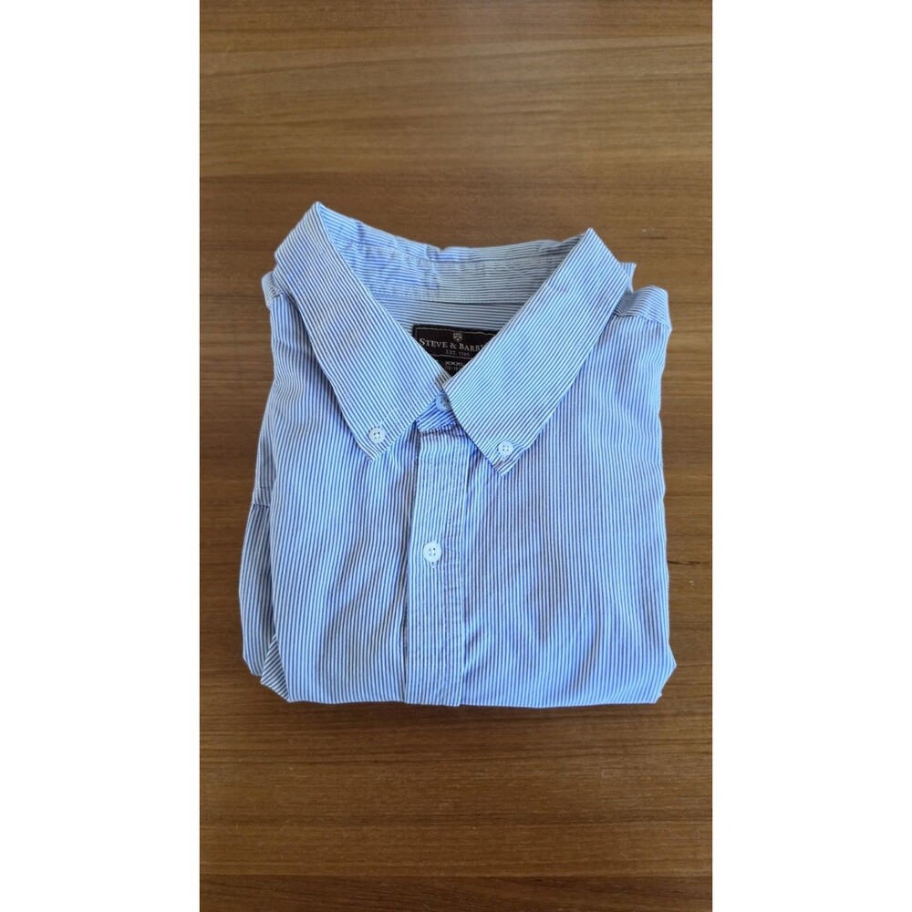 Steve And Barry's Men's Button Down Long Sleeve Blue & White Striped Shirt